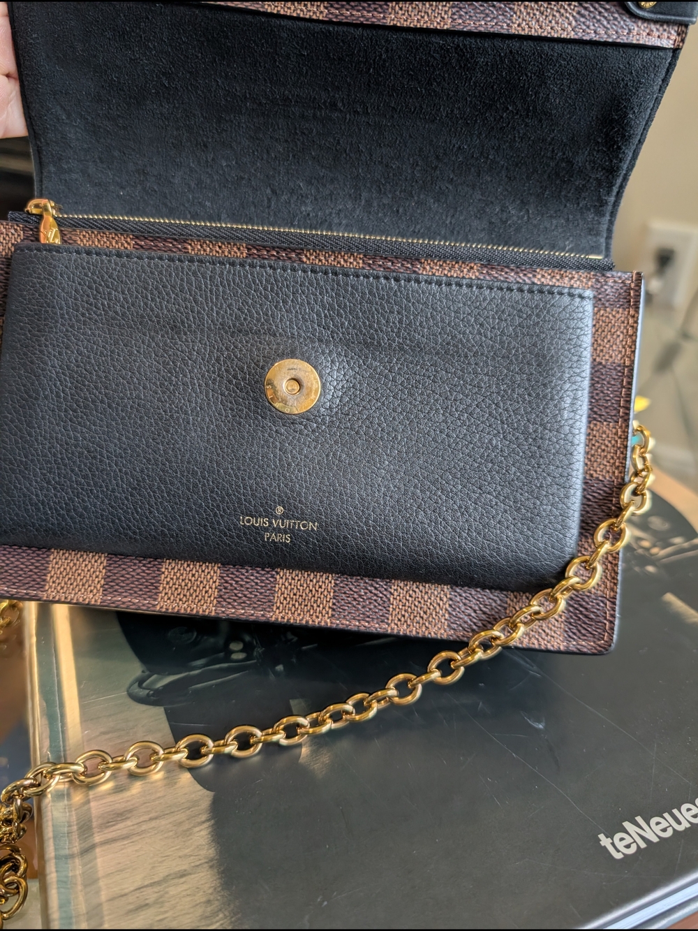 Louis Vuitton Brown Damier Ebène and Black Envelope Crossbody with Gold Hardware - Picture 3 of 16